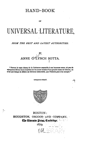 Copertina di Hand-book of Universal Literature, from the Best and Latest Authorities
