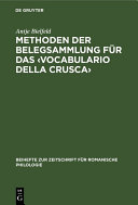 Copertina di Methoden der Belegsammlung für das ‹Vocabulario della Crusca›