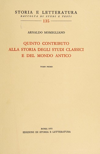 Copertina di Quinto contributo alla storia degli studi classici e del mondo antico
