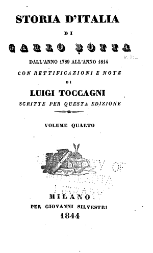 Copertina di Storia d'Italia: Dall'anno 1789 all'anno 1814, con rettificazioni e note di Luigi Toccagni. v. 1-4
