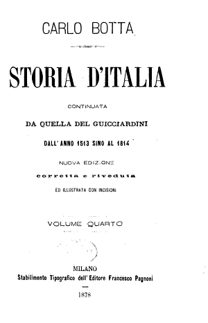 Copertina di Storia d'Italia, continuata da qella del Guicciardini dall'anno 1513 sino al 1814