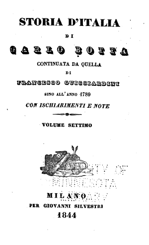 Copertina di Storia d'Italia: Continuata da quella di Francesco Guicciardine [1534] sino all'anno 1789