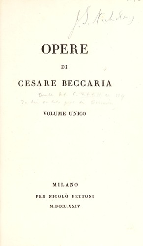 Copertina di Opere di Cesare Beccaria. Volume unico