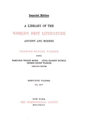 Copertina di Library of the World's Best Literature, Ancient and Modern: Synopses of noted books. General index