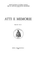 Copertina di Atti e memorie - Deputazione di storia patria per le antiche provincie modenesi