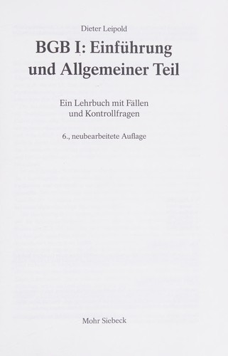 Copertina di Bürgerliches Gesetzbuch ( BGB) 1 - Einführung und Allgemeiner Teil. Ein Lehrbuch mit Fällen und Kontrollfragen