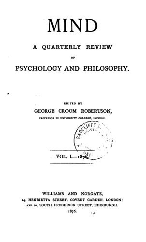 Copertina di MIND A Quarterly Review of Psychology and Philosop VOL.I-1876