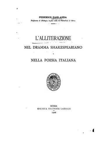Copertina di L'alliterazione nel dramma shakespeariano e nella poesia italiana
