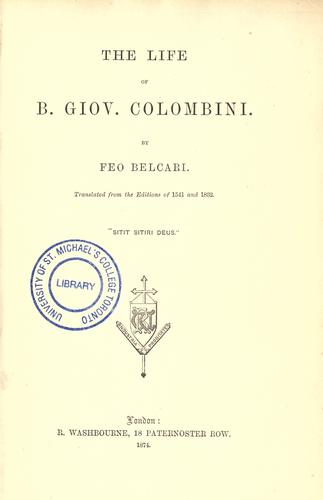 Copertina di Vita del B. Giovanni Colombini da Siena.