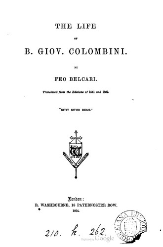 Copertina di Vita del B. Giovanni Colombini da Siena, fondatore dell' ordine de'Giesuati