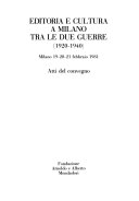 Copertina di Editoria e cultura a Milano tra le due guerre (1920-1940)