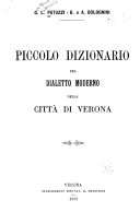 Copertina di Piccolo dizionario del dialetto moderno della città di Verona