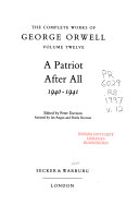 Copertina di The Complete Works of George Orwell: A patriot after all, 1940-1941