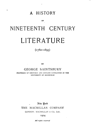 Copertina di A History of Nineteenth Century Literature (1790-1895)