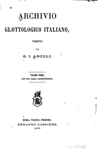 Copertina di Archivio glottologico italiano - Volume primo