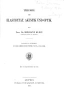 Copertina di Theorie der Elasticität, Akustik und Optik