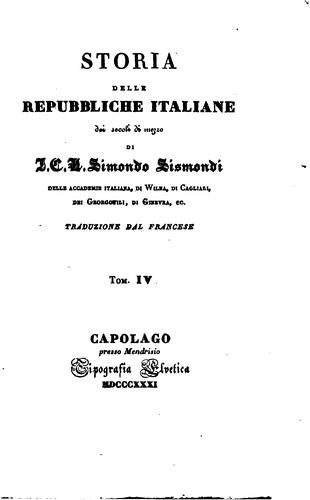 Copertina di Storia delle repubbliche italiane dei secoli di mezzo
