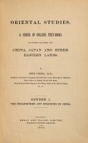 Copertina di Oriental studies. Course 1. The philosophies and religions of China