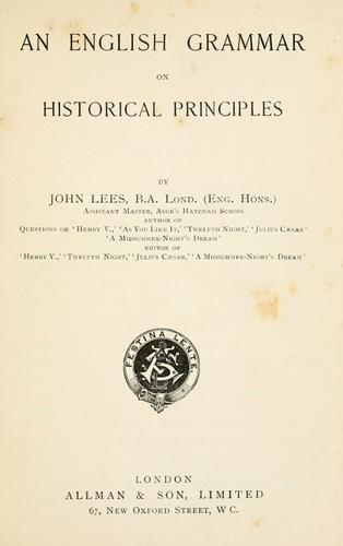 Copertina di English Grammar on Historical Principles