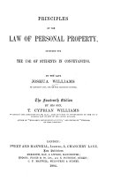Copertina di Principles of the Law of Personal Property