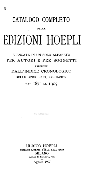 Copertina di Catalogo complet delle edizioni Hoepli, ... 1871-1907