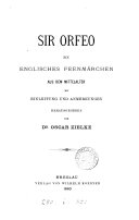 Copertina di Sir Orfeo, mit Einleitung und Anmerkungen herausg. von O. Zielke