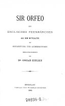 Copertina di Sir Orfeo. Ein Englisches Feenmärchen Aus Dem Mittelalter Mit Einl. und Anm. Hrsg. Von Oscar Zielke