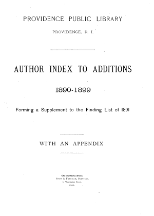 Copertina di Author index to additions 1890-1899