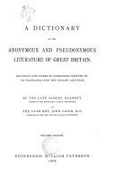 Copertina di A Dictionary of the Anonymous and Pseudonymous Literature of Great Britain