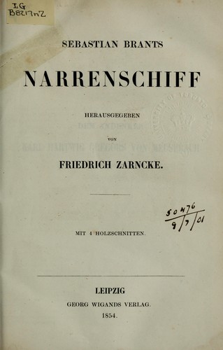 Copertina di The Ship of Fools: The ship of fools (cont.) Glossary. Chapter 1. of the original (German) and of the Latin and French versions of the Ship of fools