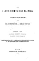 Copertina di Die althochdeutschen Glossen