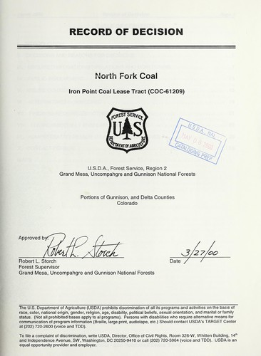 Copertina di Record of decision : North Fork coal : Iron Point coal lease tract