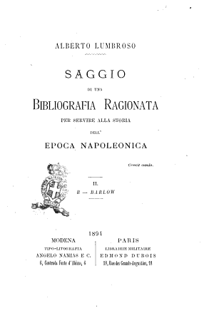 Copertina di Saggio di una bibliografia ragionata per servire alla storia dell'epoca napoleonica Alberto Lumbroso