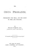 Copertina di The Onus Probandi, Preparation for Trial, and the Right to Open and Conclude