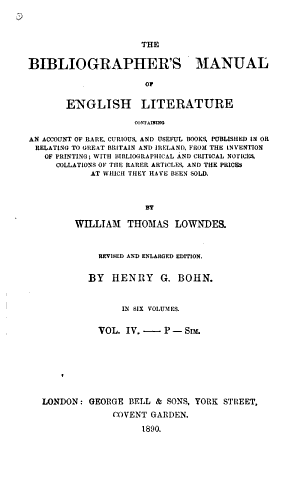 Copertina di The Bibliographer's Manual of English Literature