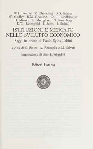 Copertina di Istituzioni e mercato nello sviluppo economico