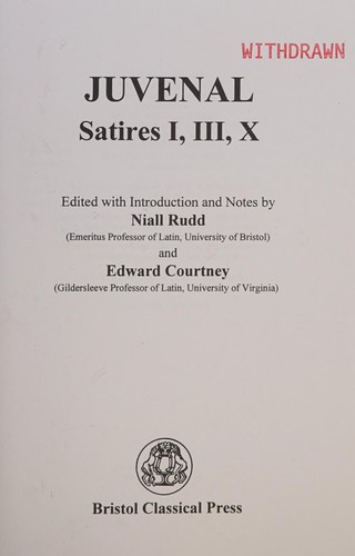 Copertina di Satires I, III, X