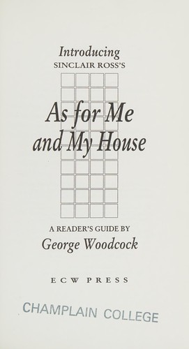 Copertina di Introducing Sinclair Ross's As for me and my house