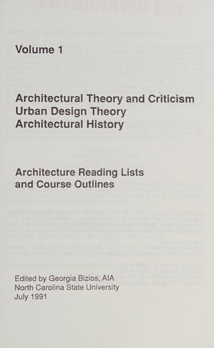 Copertina di Architectural theory and criticism, urban design theory, architectural history