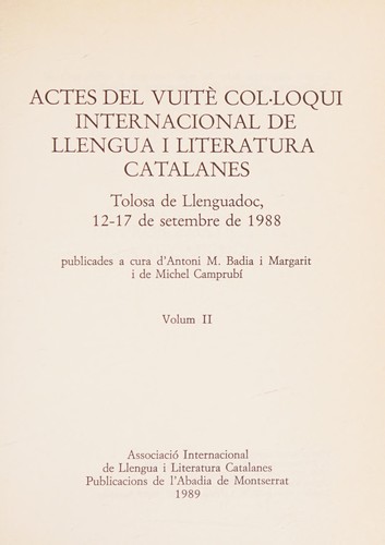 Copertina di Actes Del 8 Col-Loqui Internacionalllengua Literatura Catalanes