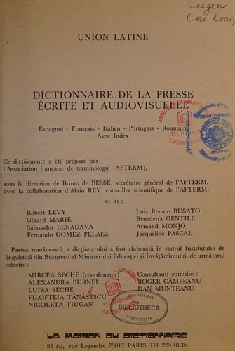 Copertina di Dictionnaire de la presse écrite et audiovisuelle. Espagnol-français-italien-portugais-roumain