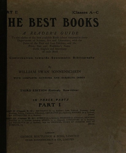Copertina di The Best Books : A Readers Guide and Literary Reference Book Part I A : Theology & B : Mythology and Folklore & C