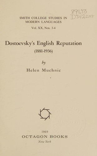 Copertina di Dostoevsky's English reputation (1881-1936)