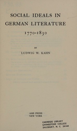Copertina di Social ideals in German literature, 1770-1830