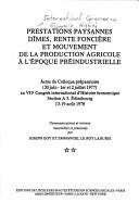 Copertina di Prestations paysannes, dîmes, rente foncière et mouvement de la production agricole à l'époque préindustrielle