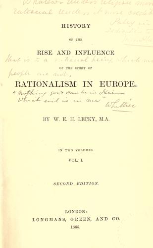 Copertina di History of the rise and influence of the spirit of rationalism in Europe