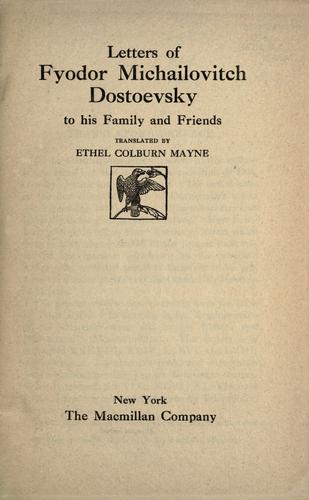 Copertina di Letters of Fyodor Michailovitch Dostoevsky to his family and friends