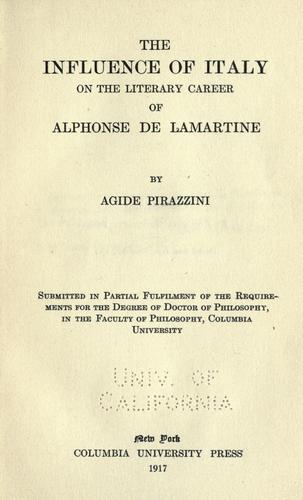 Copertina di The influence of Italy on the literary career of Alphonse de Lamartine