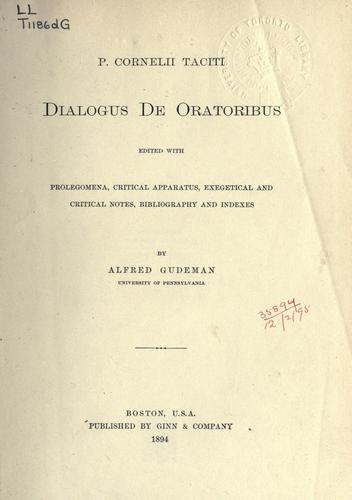 Copertina di Dialogus de oratoribus