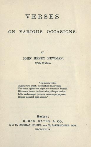 Copertina di Verses on various occasions